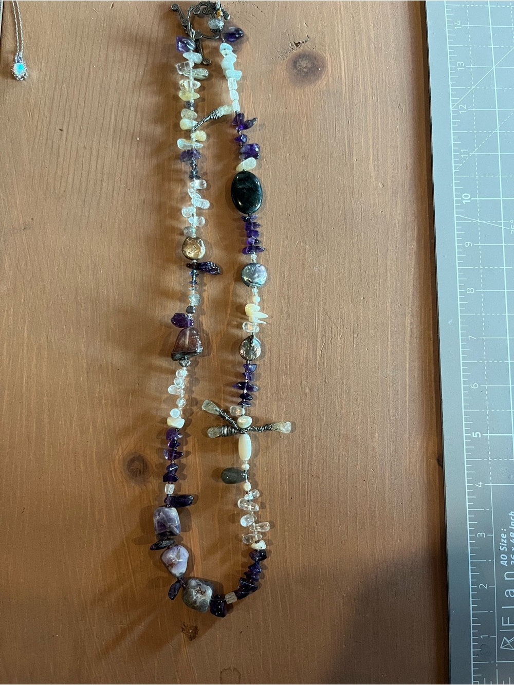One of a kind handmade necklace aquamarine amethyst pearl fluorite
